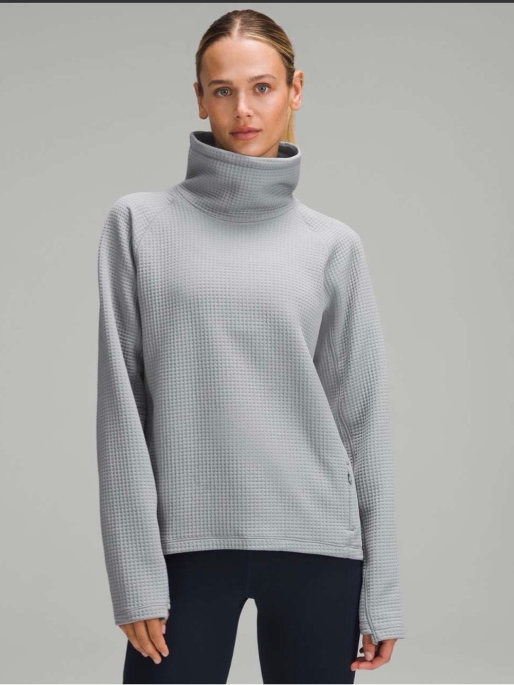 Lululemon Waffle-Knit Funnel-Neck Long-Sleeve Shirt Rhino Grey